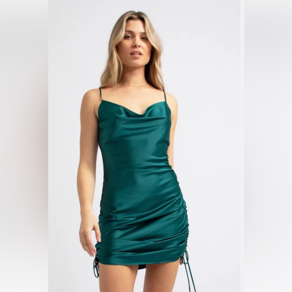 Aritzia Wilfred only ruched slip dress. Size: Small color: Dark green/ blueish